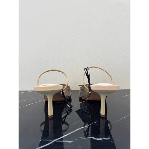 Zara Rhinestone Mesh Slingback Kitten Heels - Picture 5 of 13